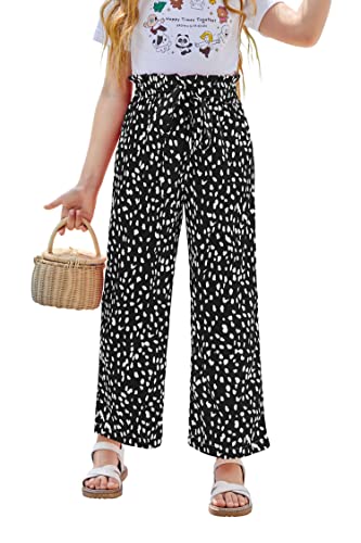 Image of SySea Girls Wide Leg Pants Kids Cute Print High Waisted Loose Fit Comfy Belted Lounge Trousers with Pockets