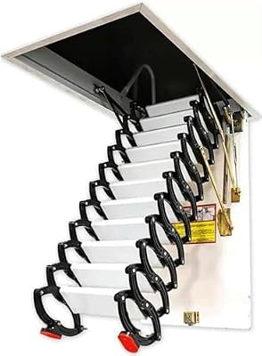 BTURYT Concertina Loft Ladder Alloy Attic Access Ladder Foldable Attic Stairs Pull Down Attic Ladder Invisible Telescoping Ladder Indoor Folding Ladder