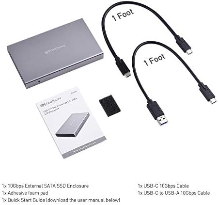 Cable Matters Premium Aluminum 10Gbps Gen 2 USB C Hard Drive Enclosure for 2.5" SSD/HDD with USB-C and USB-A Cables - Thunderbolt 3 Port Compatible for MacBook Pro, MacBook Air, and More