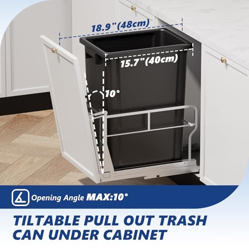 Image of Insputer Pull Out Trash Can Under Cabinet with Tiltable 10 & 10 Gal Garbage bin, Under Sink Trash Can Kit for Kitchen, Easy to Take Out Bin, Requires Minimum Cabinets Opening 12 inch W X 18 inch D