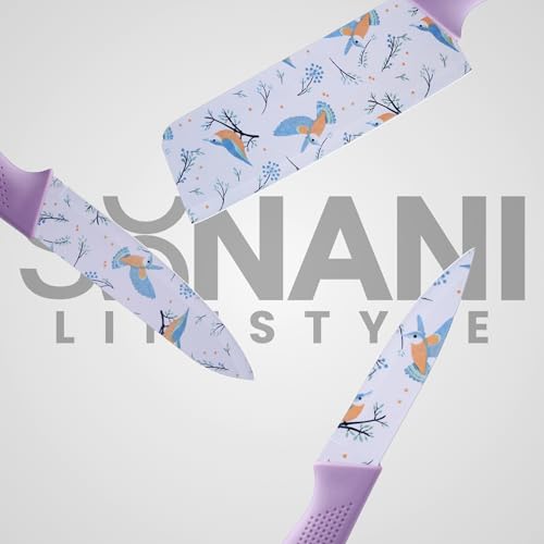 Image of Professional Piece Kitchen Knife Set - High Carbon Stainless Steel Chef, Utility & Santoku Knives with Ergonomic Blue Handles Knife (Purple, 3 piece)
