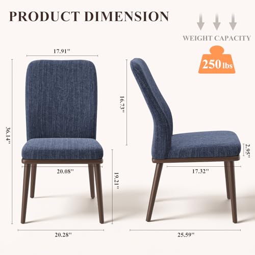 Image of Stylish Dining Chairs Set of 2, Upholstered Parsons Dining Room Chair with Nailhead Trim, Kitchen Room Chair with Thick Cushions and Wood Legs, Modern Contemporary, Blue