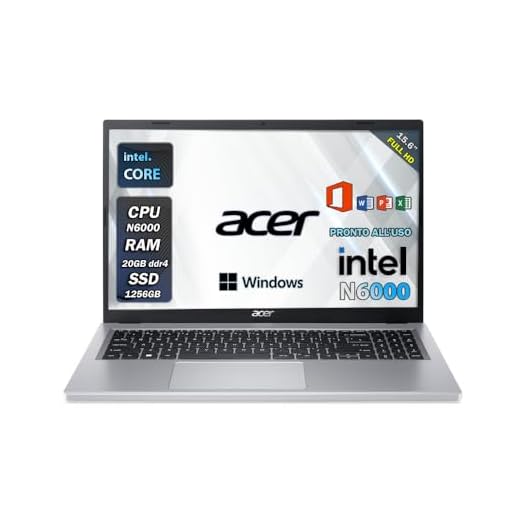 Acer aspire 3 | Pc portatile, intel core N6000 | Ram 20 GB ddr4 | SSHD 1256 GB | Silver | Display 15.6" FHD | BT | WiFi | Windows 11 Pro | Pacchetto Office Pro | Computer portatile Notebook