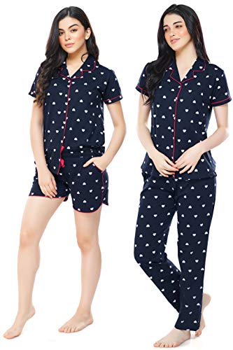 Image of ZEYO Women's Cotton 3Pc'S Heart Printed Night Suit Pajama Set 5357
