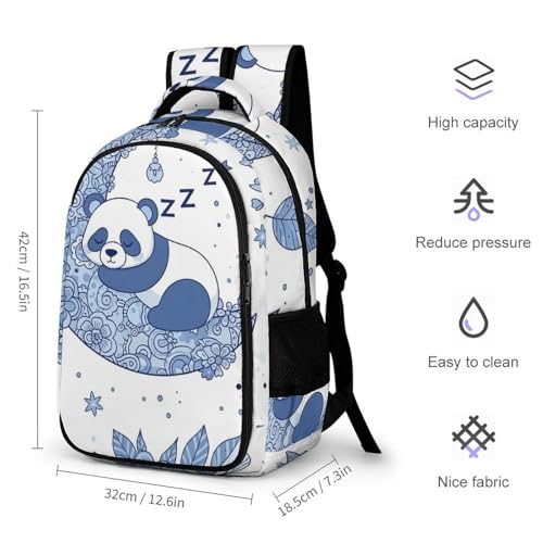 Men's Commuter Bag Large Travel Bag Portable Work Backpack With Double Zippers Blue And White Porcelain Moon Panda2