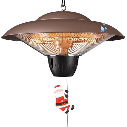 Patio Heater for Outdoor Use 1500W Electric Infrared Hanging Heater, Ceiling Mounted, Waterproof for Porch, Garage, Balcony, Overheat Protection (Brown)