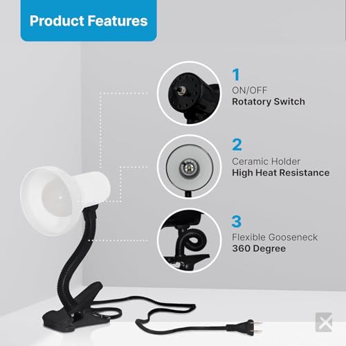 Image of Xtricity LED Clip on Desk Lamp with 360 Flexible Gooseneck, White Finish | Reading Light for Bed Headboard- A19 Bulb Included, 120V, On /Off Switch, 10.25 inch Height Table Lamp