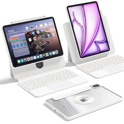 Uminy Keyboard Case for iPad Pro 13 Inch (M5 2025/M4 2024), Sliding Rail Height Adjustable, Multi-Touch Trackpad, 360° Rotatable, Magnetic Detachable Clear Back, Bluetooth, 7-Color Backlit,White