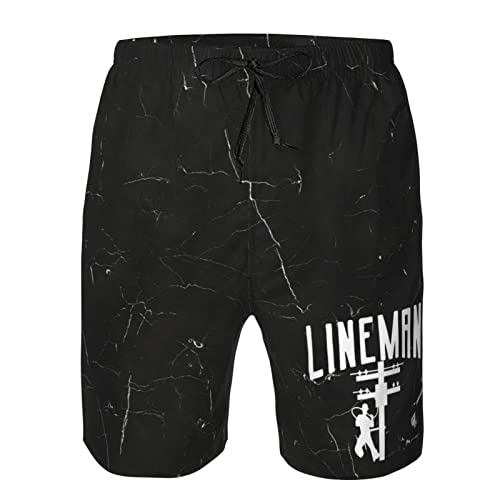 ONVOWO Funny-Lineman-Electrician-Power-Gifts for Men Gifts Swim Trunks Quick Dry Beach Shorts with Pockets and Mesh Lining White
