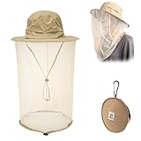 Flammi UPF 50+ Adult Sun Hat Outdoor Anti-mosquito Mask Hat with Head Net Mesh Face Neck Protection (UV Sun Protective) (Khaki)