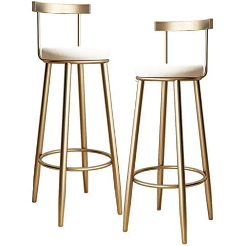 Counter Height Barstools with Backrest High Stool Wrought Iron Bar Stool Gold Metal Leg Velvet Cushion Cover