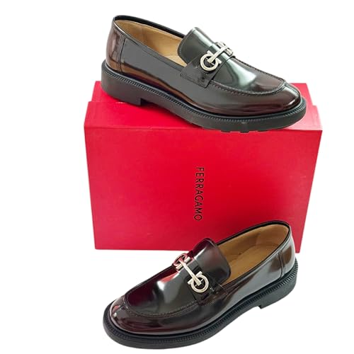 GALLES Dark Brown Nebbiolo Bit Leather Calf Gancio Men's Dress Strap Loafers (Salvatore2