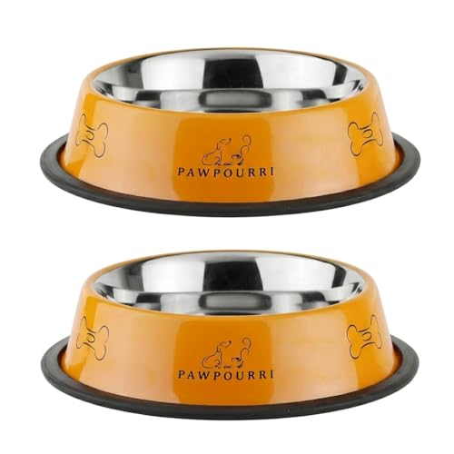 Image of Stainless Steel Pet Bowl - 700 ml Each Yellow Bowl | Anti-Skid, Washable & Durable Feeding Bowl for Pets (Pack of 2)
