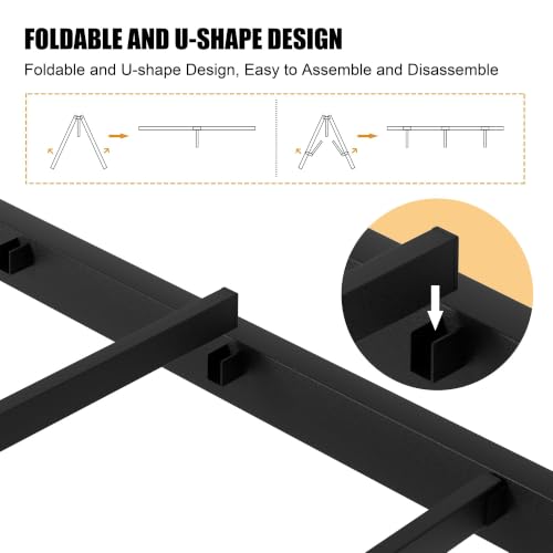 Image of Shintenchi Full Size Metal Platform Bed Frame with Headboard & Footboard, Steel Slat Mattress Foundation, Under Bed Storage, Noise-Free, No Box Spring Needed, Black Round