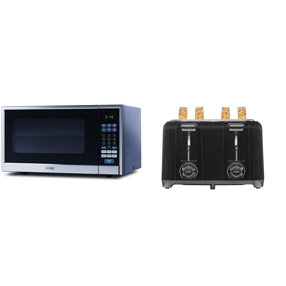 Commercial Chef Countertop Microwave 1 1 Cubic Feet Black With Stainless Steel Trim Proctor Silex 4 Slice Toaster