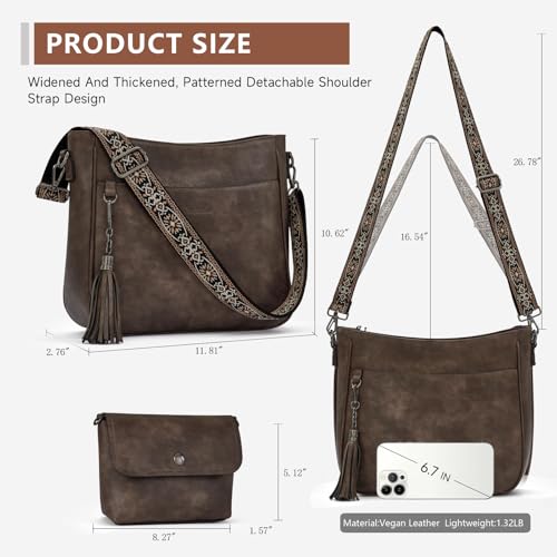 Image of 2PCS /Set Crossbody Bags for Women,Vegan Leather Hobo Purse Wallet For Women Set,Shoulder Bags With 2 Adjustable Strap