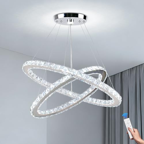 Cainjiazh 23.6'' Dimmable Oval Crystal Chandelier 2-Ring LED Pendant Island