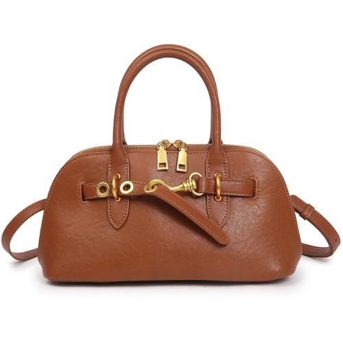 Image of Womens Leather Satchel Handbag, Top Handle Crossbody Purse | Genuine Leather, Structured Satchel, Small or Large, Top Handle, Crossbody Strap, Daily Carry, Work Travel