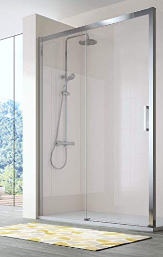 Mampara de Ducha Frontal - 1 Hoja Fija y 1 Puerta Corredera - Cristal de Seguridad de 6 mm - Modelo Cuatrocientos 2 (126-131 cm)