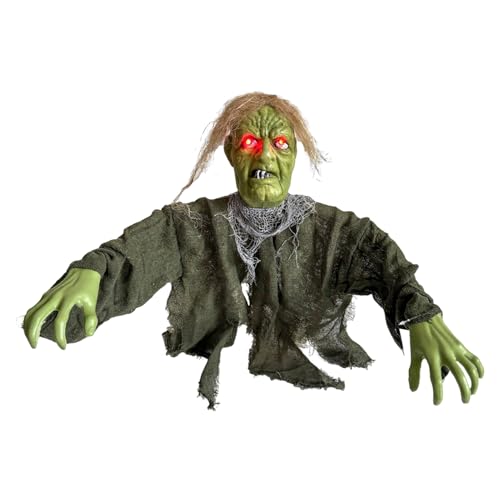 Halloween Animated Zombie Groundbreakers Creepy Animatronic Groundbreakers Zombie with Light Up Red Eyes Halloween Outdoor Decoration Props for Lawn Yard Patio Graveyard Haunted House