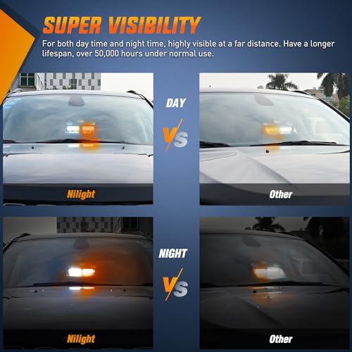 Image of Nilight Emergency Strobe Lights Windshield Hazard Warning Safety Flash with Suction Cups Super Bright LED Light Amber White for Police Enforcement Firefighters Vehicle Truck