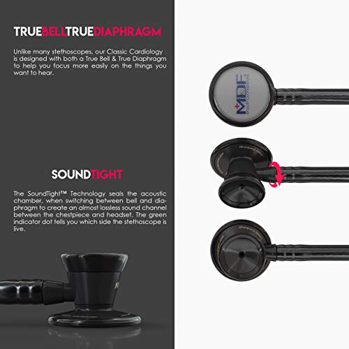 Image of MDF Instruments, ProCardial Cardiology Stethoscope, Stainless Steel, Adult, Dual Head, Black Tube, Black Chestpiece-Headset, MDF797BO