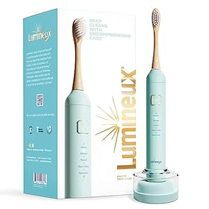 Lumineux Sonic Electric Toothbrush for Adults – Bamboo Heads – Crystalline (Light Blue) – Includes 2 Super Soft Bristle Bamboo Tooth Brush Heads, Charging Station & USB Charge Cord – Rechargeable