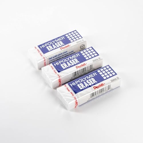 Image of Pentel Hi-Polymer Block Eraser, Large, 3 Pack, White (ZEH10BP3-K6)- Pack of 2