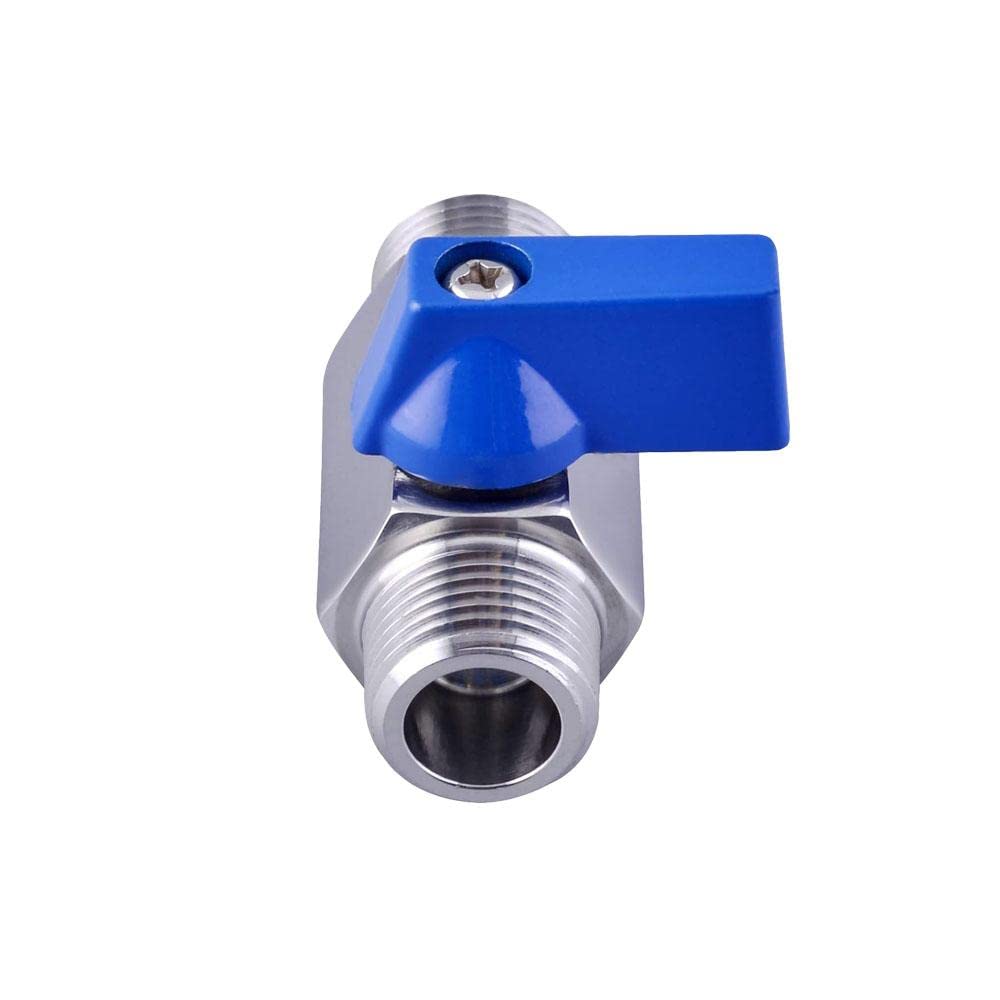 Mini vanne à boisseau sphérique en acier inoxydable 304 de 6,35 mm, 1 filetage mâle x mâle avec poignée bleue, résistant aux hautes températures
