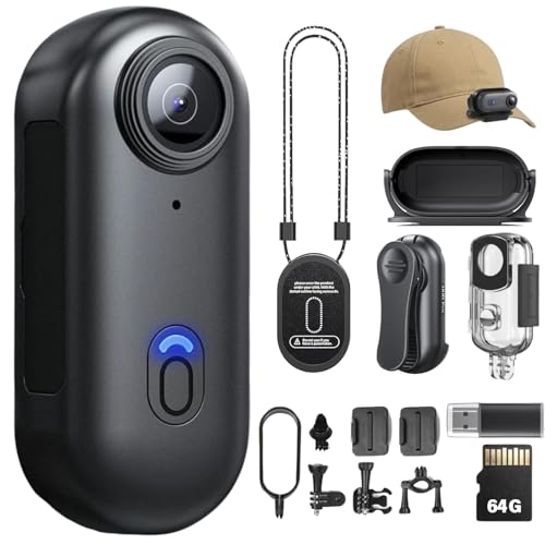 TOSBARRFT Caméra corporelle 4K POV Pro, caméra Portable avec Clip Rotatif 360° et Clip magnétique, Enregistrement 120 Minutes, idéale pour conférences, Voyages et promenades(4K-P-64G)