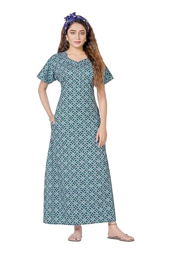 Image of PNAEONG Women's Printed Cotton Nighty, Gown Maxi - Free Size Blue