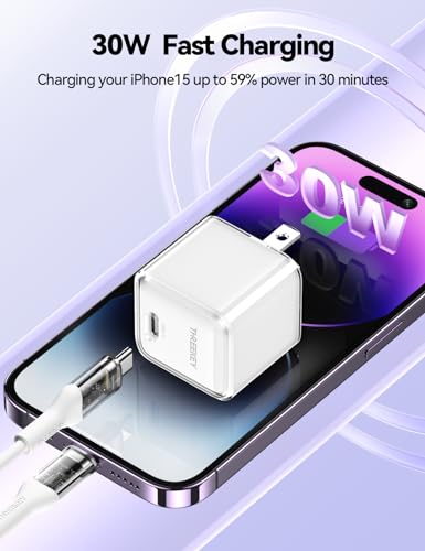 USB C Charger,THREEKEY 30W GaN Fast Wall Charger Block,USB-C Power Adapter Compatible with iPhone 15/14/13/12/11 series,MacBook Air,Galaxy S23/22/21,iPad Pro/Air?white?