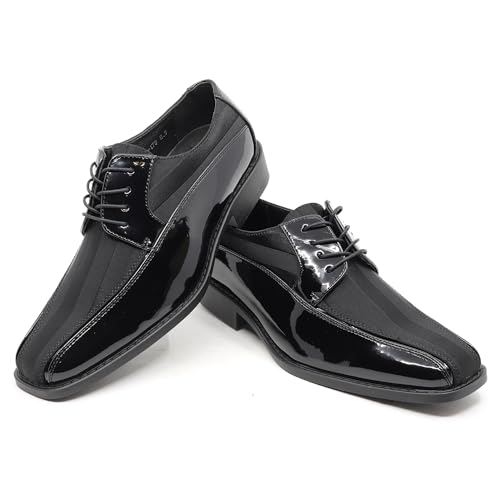 Image of Men's Oxford Lace up Striped Satin Patent Tuxedo Dress Shoes MC-179