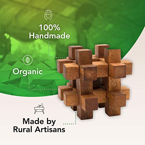 SiamMandalay Lock it Up: 3D Wooden Brain Teaser Puzzle Genius STEM Skill Builder Interlocking Game. Educational Problem Solving Toy for Kids and Adults. Handmade Corporate Desk Accent for Offices
