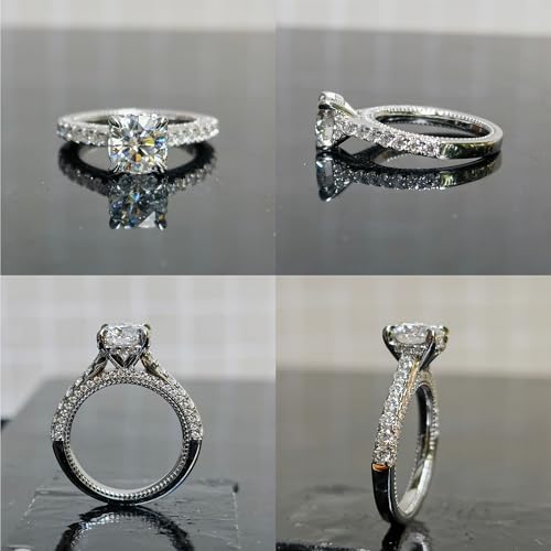 DovEggs Moissanite Engagement Rings for Women 2ct 7.5x7.5mm G-H-I Color Cushion Lab Created Diamond Moissanite Hidden Halo Wedding Rings 14k Gold Quality Sterling Silver3