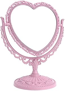 Heart Shaped Mirror Rotatable Makeup Mirror Double Sided Vanity Mirror Swivel Cosmetic Mirror Stand Desktop Plastic Mirror Countertop Vanity Mirrors for Girls in Bathroom or Bedroom - Pink