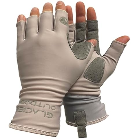 Glacier Glove Islamorada 50+ Sun Protection Durable Lightweight Breathable Quick-Dry Fingerless Outdoor Fishing Sun Glove, Light Gray, Medium Cover