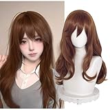 Aicos Anime Long Curly Brown Cosplay Wigs for Women Deep Wave Curly Wig for Daily Costume Cosplay+ Free Cap
