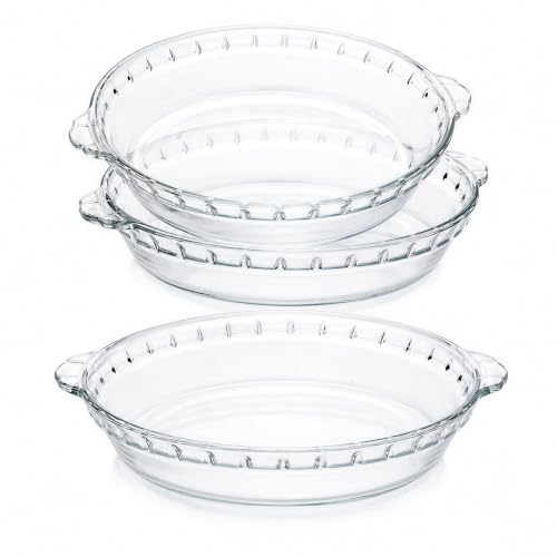 Kingrol 3 Pack Glass Pie Plates with Handles, 9 Inch Pie Baking Dishes