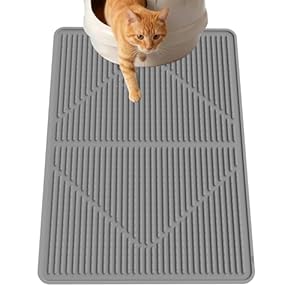 Gosmol Cat Mat for Litter Box, L 24”x15 ”Waterproof & Urine-Proof Silicone kitty litter Mat, Easy Clean Non-Slip Rubber Pet Mats for All kind of Litter Boxes & Floors – Grey