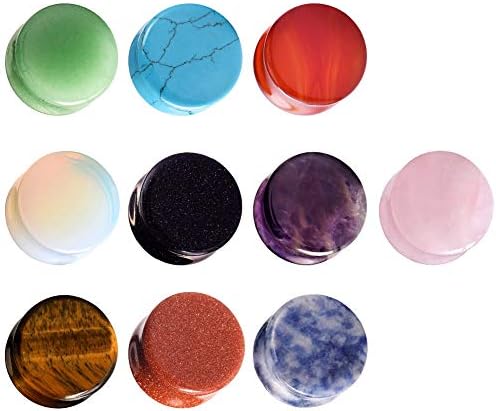 Yungger 10 Pairs Natural Stone Plugs Double Flared Saddle Ear Expander Stretcher Piercing 1/2"