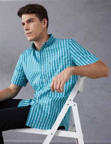 Image of Thomas Scott Men's Checkered Regular Fit 100% Cotton Casual Shirt with Button Down Collar and Half Sleeve