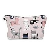 Aiphamy Cute Travel Makeup Bag Cosmetic Bag Small Pouch Gift for Women (Pink Cat)