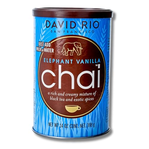 David Rio Chai Tee Elephant Vanilla (398g) - Cremiger Schwarztee Chai mit Vanille und Zimt - Ideal für Chai-Latte-Liebhaber - Aromatischer Genuss für gemütliche Momente - Pulver aus USA