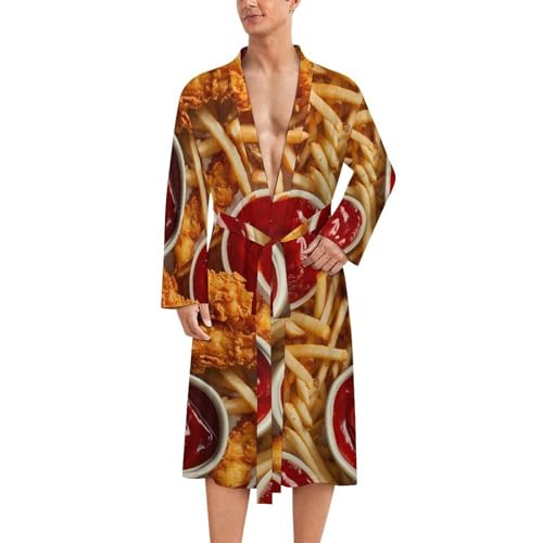 Food Chicken French Fries Funny Men's Robe Soft Lightweight Bathrobe Long-sleeve Spa Robes