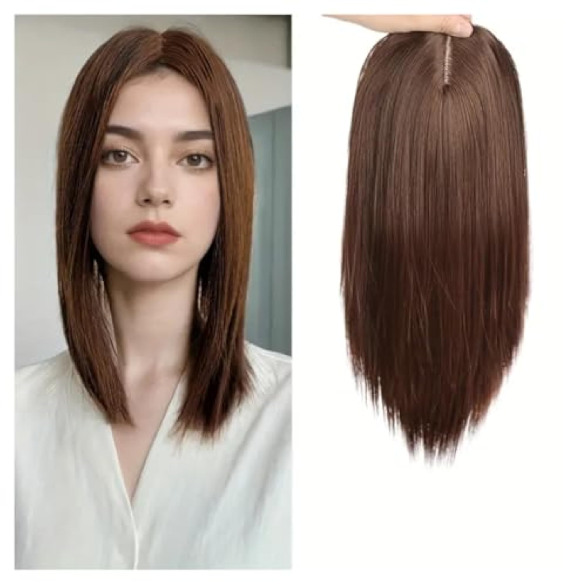 16 Inch Natural Brown Clip-In Hair Topper for Women