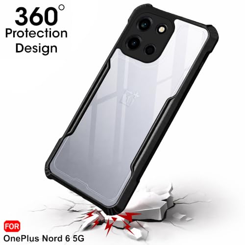 Image of TheGiftKart Shockproof Crystal Clear Back Cover Case for OnePlus Nord 6 5G | 360 Degree Protection | Protective Design | Transparent Back Cover Case for OnePlus Nord 6 5G (PC & TPU, Black Bumper)