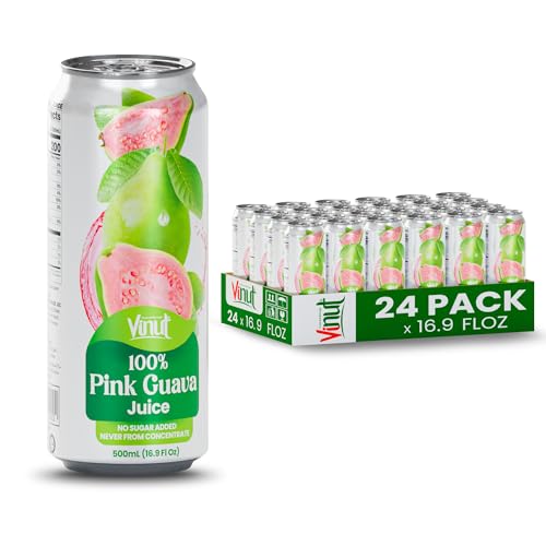 Image of VINUT 100% Pink Guava Juice, No Added Sugar, Not From Concentrate, 16.9 fl oz (500 mL) Can, Pack of 24