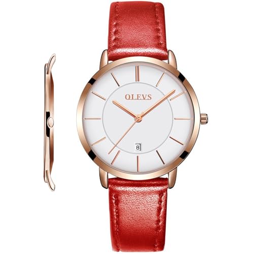 Montre à Quartz Ultra Fine OLEVS pour Femme avec Bracelet Cuir