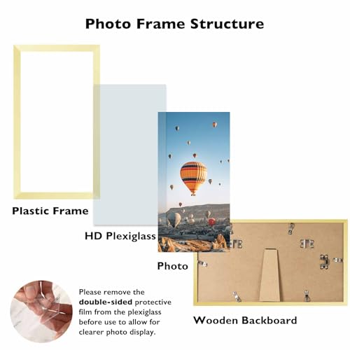 Image of JCJMY 4x8 Picture Frame Gold for Wall Hanging or Tabletop, Wall Mounting Horizontally or Vertically, 4 x 8 Wall Gallery Poster Photo Frame with Shatter Resistant Plexiglass, Gold